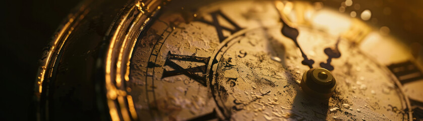 Ancient clock hands frozen at midnight - obrazy, fototapety, plakaty
