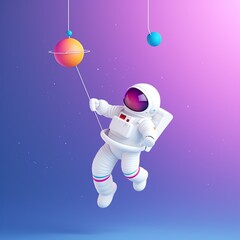 Ethereal image of an astronaut floating tethered to nothing