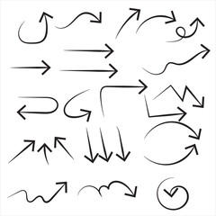 Fototapeta premium Collection hand drawn arrows. Set simple arrows isolated on white background. Arrow mark icons. Arrow paint 