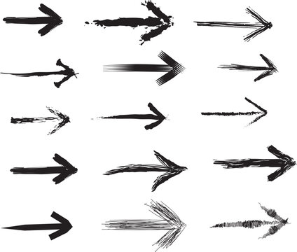Set of arrows hand drawn grunge icon vector images. 
