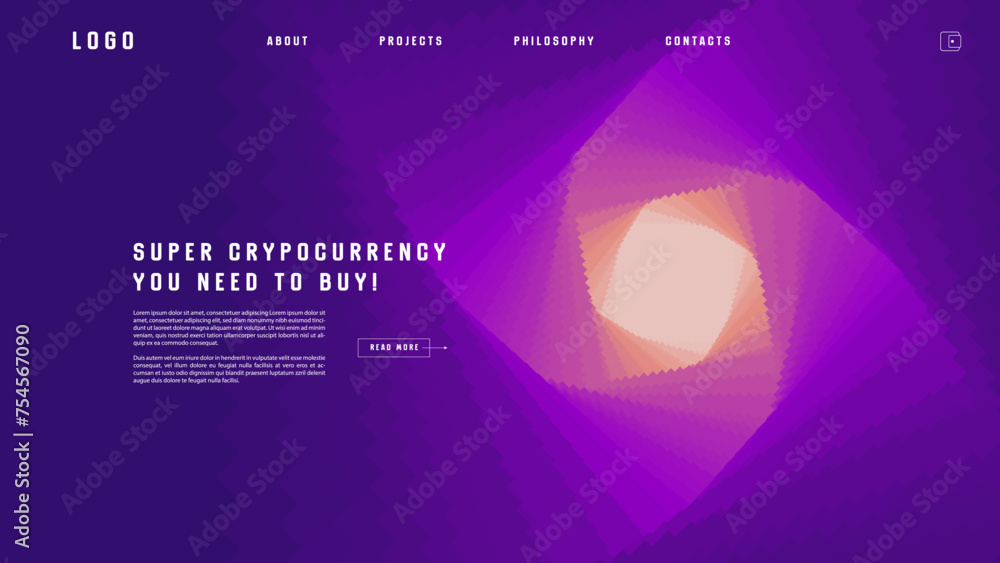 Poster landing page abstract design with particle tunnel. colorful template for website or app.