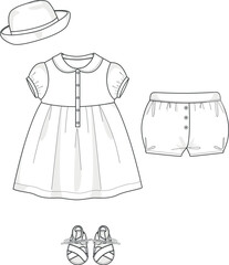 Baby Clothing Design, Infant Apparel Vector Technical Drawings, Newborn Clothing Flat Sketch, Baby Garments, Kids Fashion Design