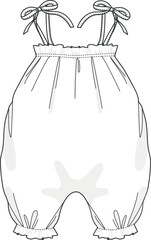 Baby Girl Bodysuit Fashion Flat Sketch Vector Template and Mock Up for Stylish Infant Apparel. Infant Fashion with Editable Technical Drawing Vectors. Babywear collection for designers.