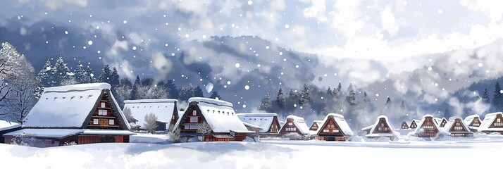 Snow-Covered Village of Shirakawa-go in Winter Wonderland