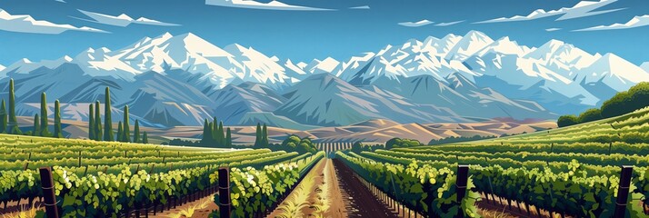 The Lush Vineyards in Chile's Central Valley, an Artistic Tribute to the Region's Wine Heritage