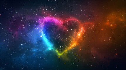 Fototapeta na wymiar light stars with rainbow colours creating a heart