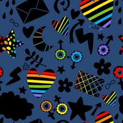 Abstract pride doodle seamless lgbtq rainbow pattern for fabrics and linens and summer party accessories
