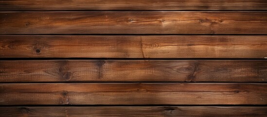 Fototapeta na wymiar A wooden plank wall is prominently displayed against a brown background. The texture of the wood is visible, providing a rustic and natural aesthetic.