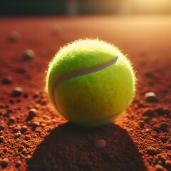 Bright Greenish Yellow Tennis Ball and Shadow on Clay Cour