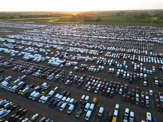 Aerial view of parked cars for international transport - 754570680
