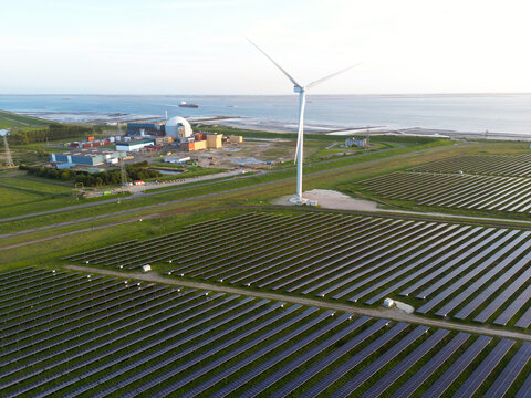 Solar panels, windturbines and a nuclear plant