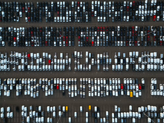 Aerial view of parked cars for international transport - 754570867