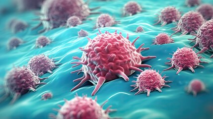 Cancer cells under microscope - obrazy, fototapety, plakaty