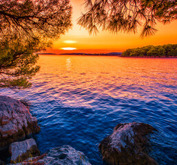 scenic morning view, amazing croatian coast, Croatia, Europe, Adriatic sea, coast between Primosten...