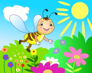 bee and flowers