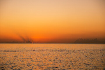 A magnificent orange sunset in Roseau, Dominica