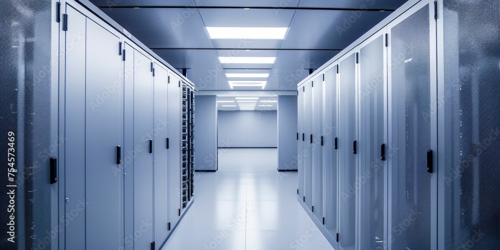 Poster modern data center server room. generative ai