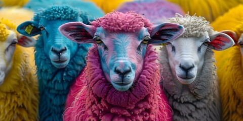 Stand Out in the Crowd: Vibrant Festival Sheep Colorful Painting. Concept Festival Fashion, Vibrant Colors, Unique Creativity, Artistic Expression, Eye-Catching Designs