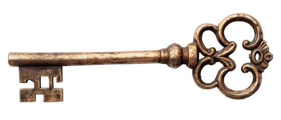 Vintage old skeleton key isolated on white background