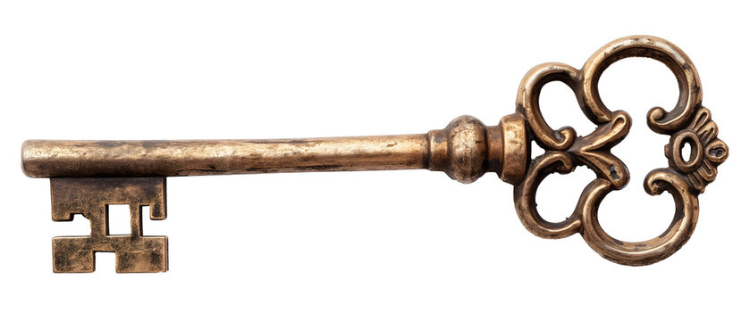 Vintage old skeleton key isolated on white background