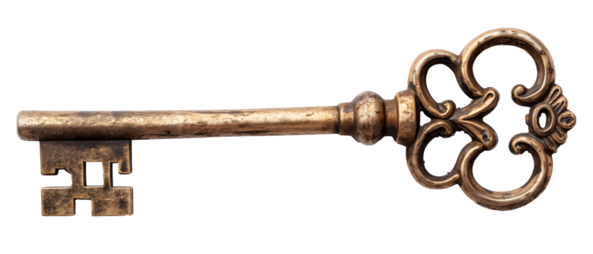 Vintage old skeleton key isolated on white background