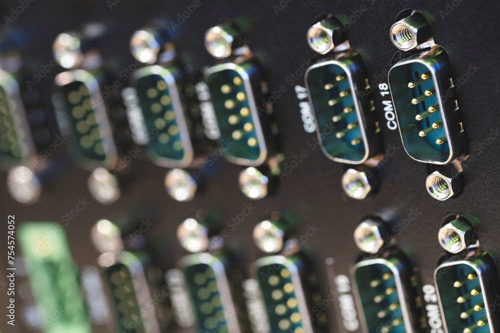 Poster ports of a server or communication device close-up