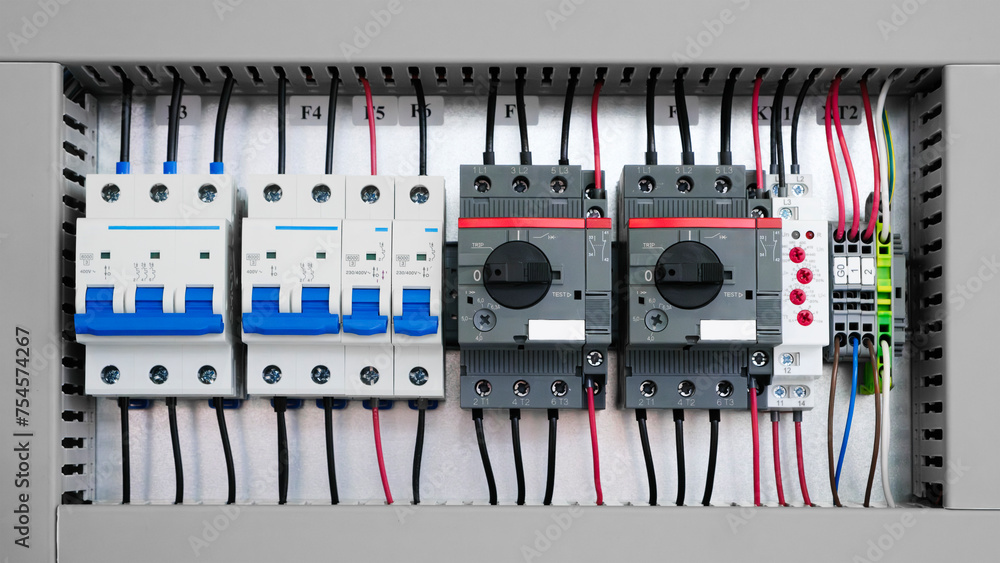 Poster new automated system of electric power supply and distribution. electric boxes with high-voltage equ