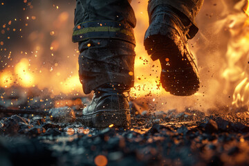 Close-up Image Capturing Dramatic Steps Taken Amidst a Fiery Blaze