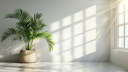 Fototapeta na wymiar scandinavian minimalistic home light white interior with green plant 