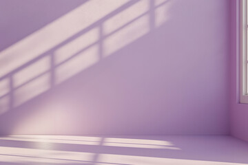 Sunlight Casting Shadows Through Window On A Purple Wall During Daytime. Banner with copy space.
