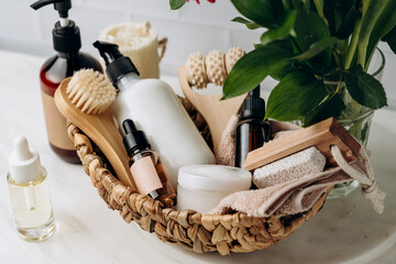 Bottles shampoo or shower gel Lotion, essential oil, cream, massage brushes, Body and face care beauty bath set,  Mother's Day gifts or birthday 