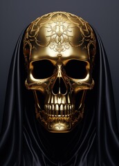 Fototapeta premium Chic allure: unveiling contemporary elegance of stylish skull with gold plating, modern luxurious decorative accent merging edgy design opulent glamour in a unique and fashion-forward statement piece.