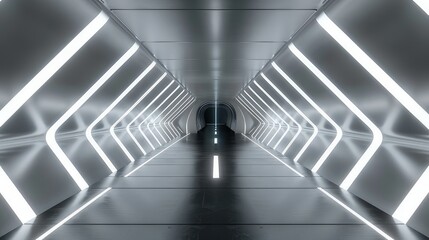 Empty White Futuristic 3D Neon Background Studio: Abstract Space Technology Tunnel Stage Floor
