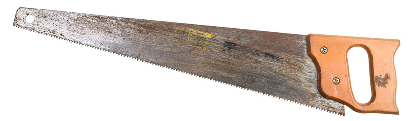 Old and rusty saw, tool used for manually sawing wood
