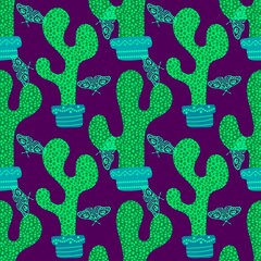 Summer floral seamless cartoon cactus pattern for wrapping paper and fabrics and linens and vacation accessories