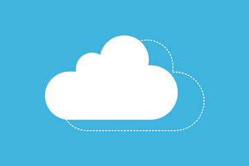 Cloud vector icon set white color on blue background. Flat cloud illustration with dashed line cloud icon isolated on blue sky background.