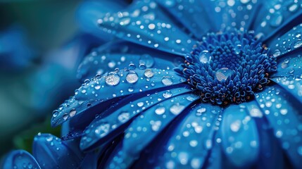 Close-Up of a Blue Flower with Water Drops on Petals, Capturing Nature’s Ephemeral Beauty
