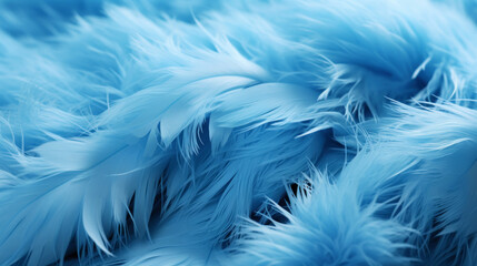 Fototapeta na wymiar Close up of light baby blue luxurious feather background with copying spaces. Generative AI