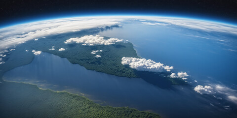 Realistic Earth From Space Close Up Atmosphere Amazon Rain Forests Rivers Clouds and Ocean