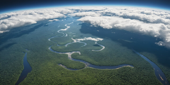 Realistic Earth From Space Close Up Atmosphere Amazon Rain Forests Rivers Clouds and Ocean