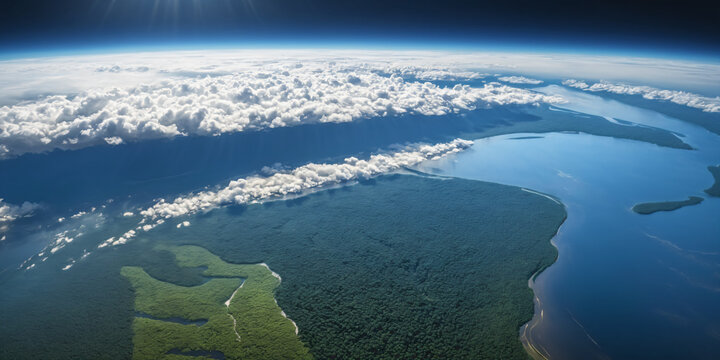 Realistic Earth From Space Close Up Atmosphere Amazon Rain Forests Rivers Clouds and Ocean