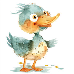 Cute Funny Cartoon Duck, Illustration for Children Book, Generative AI