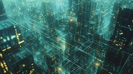 Depict a bustling metropolis existing entirely within cyberspace, with skyscrapers made of code and data streams flowing like rivers through the digital streets.