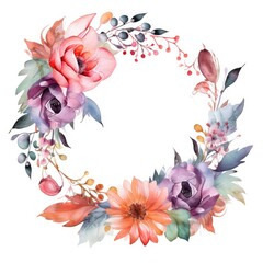 Watercolor flower wreath for holiday cards, wedding invitations, design, on an isolated white background.