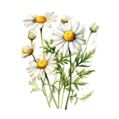 Daisy flowers. Wildflowers for wedding invitations and greeting cards. Watercolor illustration. Realistic flower botany