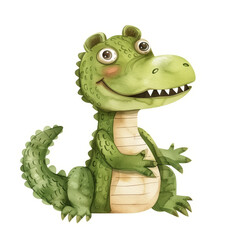 Fototapeta premium Cute Funny Cartoon Crocodile, Illustration for Children Book, Generative AI