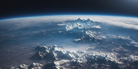 Realistic Earth From Space Close Up Atmosphere Himalayas Alps and Andes Snowy Mountain Ranges © cinecycle
