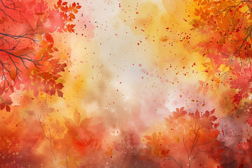 Abstract autumn watercolor art. Bright warm colors, fall leaves, trees. Frame, background for text