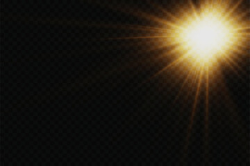Light beam or sunbeam vector background. The light sparkles with a flash of sunlight and flare.