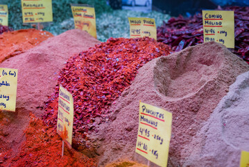 Cooking spices and ingredients for sale on a market